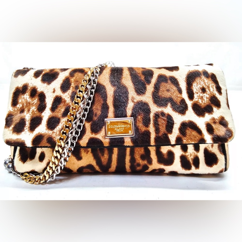 Dolce & Gabbana Leopard Print Calfhair and Leather Miss Charles Shoulder Bag
